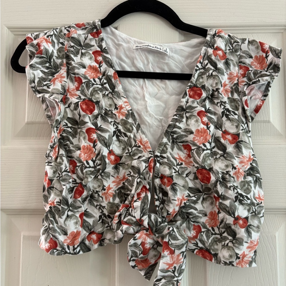Abercrombie & Fitch Floral Tie-Front Blouse - Red and Green